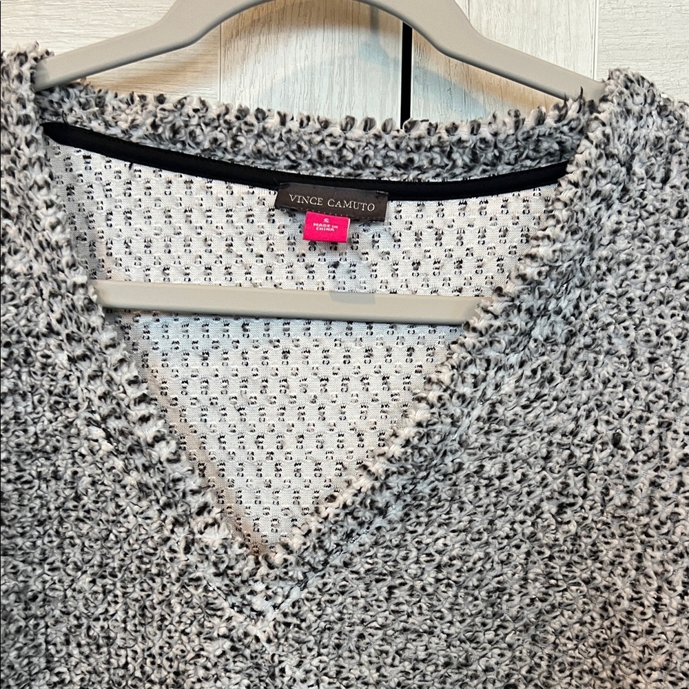 Vince Camuto Gray and Black Textured Fringe Sweater - Picture 5 of 9